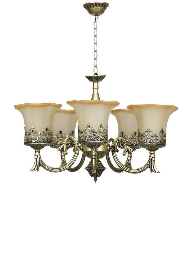 SINOMAN ثريا دائرية معلقة بالسقف من طراز سينومان البرتغالي العتيق، 5 مصابيح زجاجية، بدون لمبات (ذهبي/أصفر برتقالي)، 200 واط (تيار متردد). - Image 3